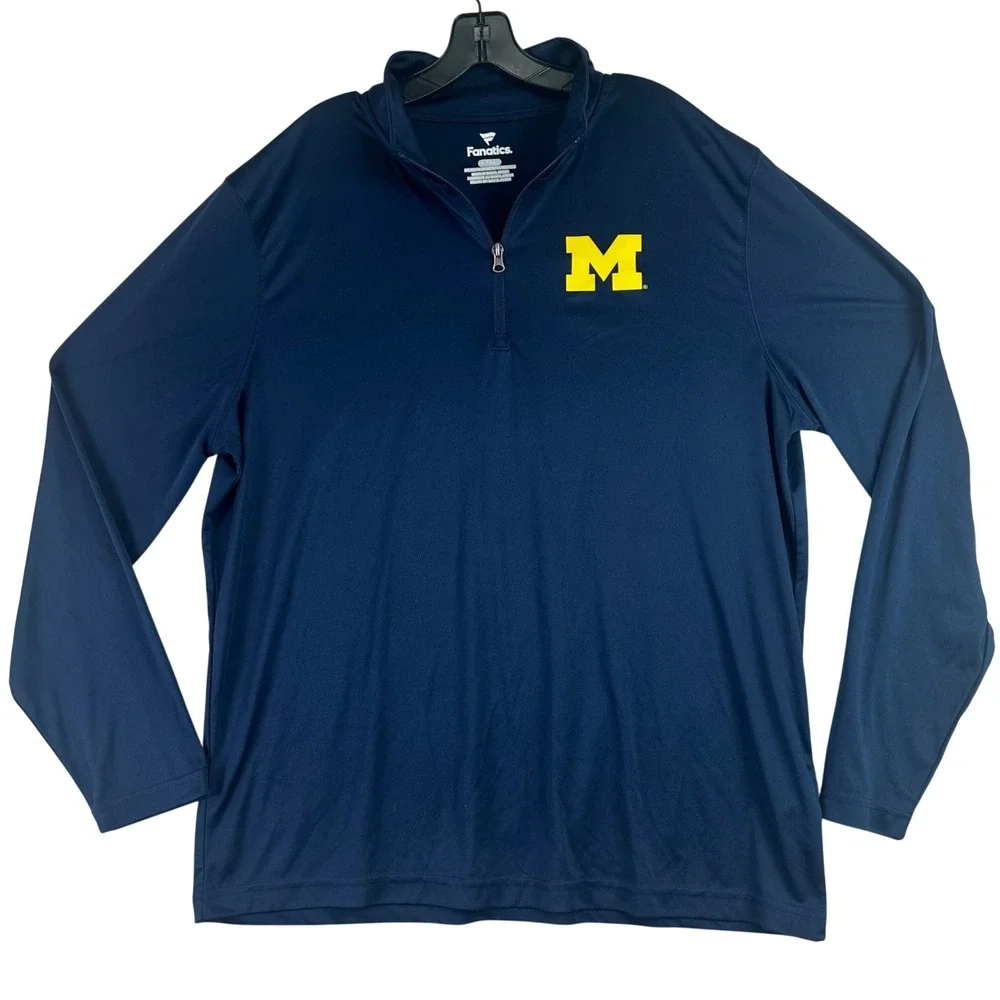 Michigan Wolverines Quarter Zip Fanatics Pullover Mens XL Navy Blue‎ Sporty NCAA